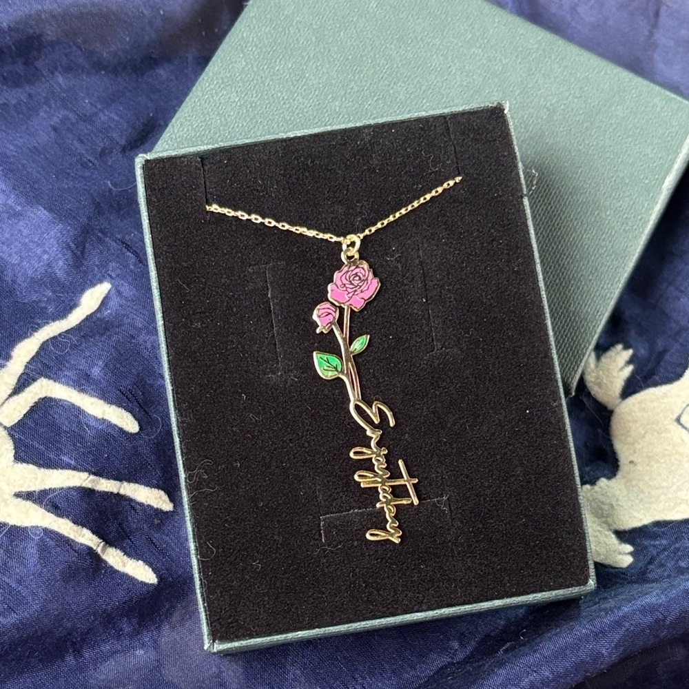 14K Gold Plated 925 Sterling Silver “Enjoy Today” Rose Flower Necklace 18” Chain
